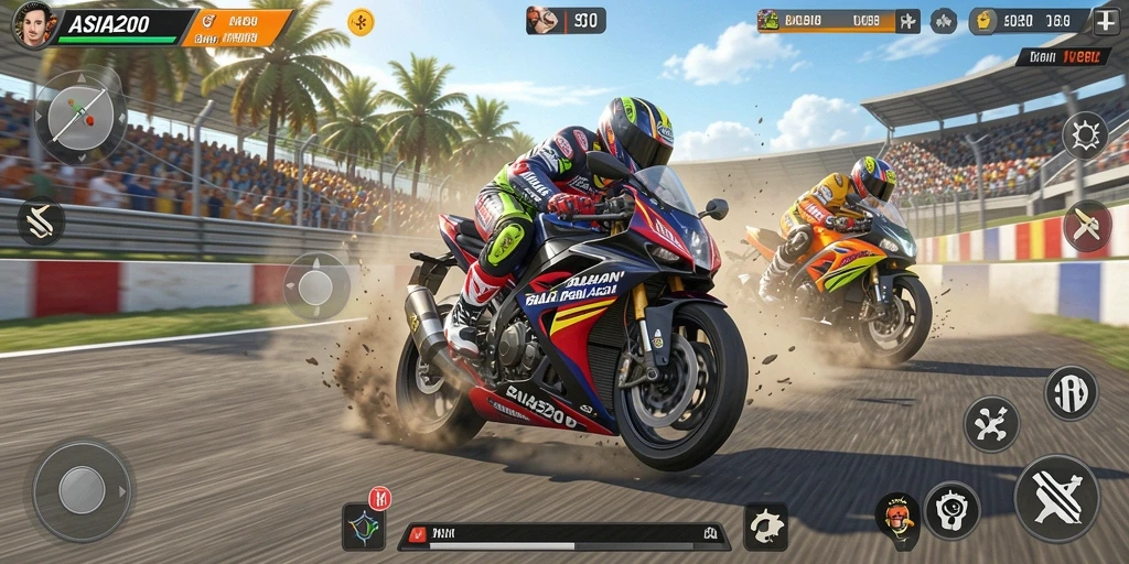 Gameplay balapan motor yang intens dan menegangkan dalam ASIA200.
