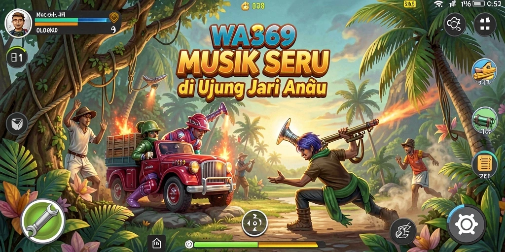 Tangkapan layar menunjukkan gameplay seru dengan musik yang mengiringi.
